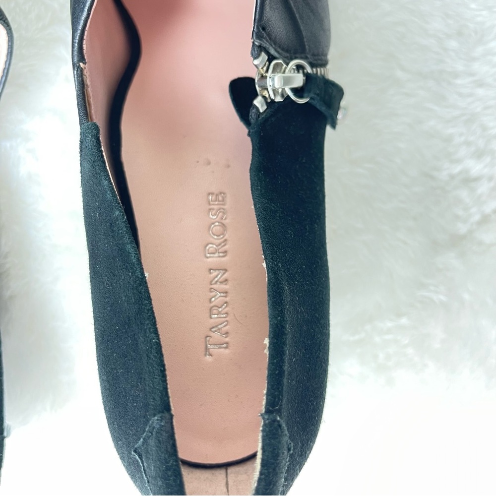 Taryn Rose Black Suede Shoes | Zip Up Bootie Low Heel Pumps | Size 9 - Picture 5 of 11